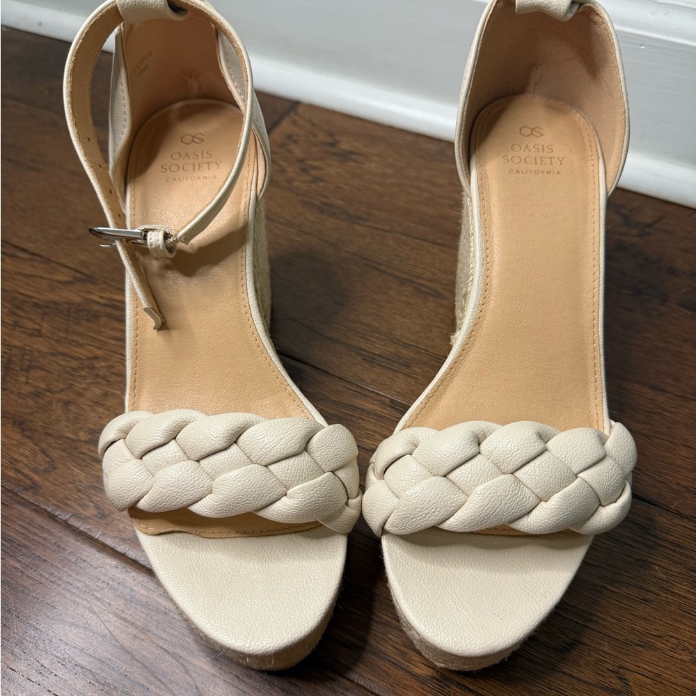 Society Women's Beige Braided Wedge Sandals